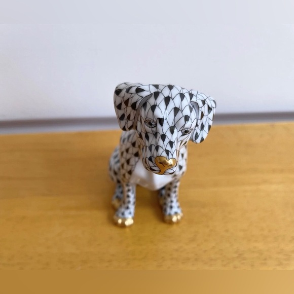 RARE Herend Sitting Dalmatian Black Fishnet Gold-Tone Figurine - Picture 3 of 10